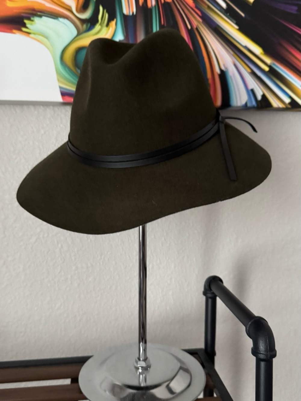 Women's Olive Felt Fedora Hat with Black Band 100% Wool